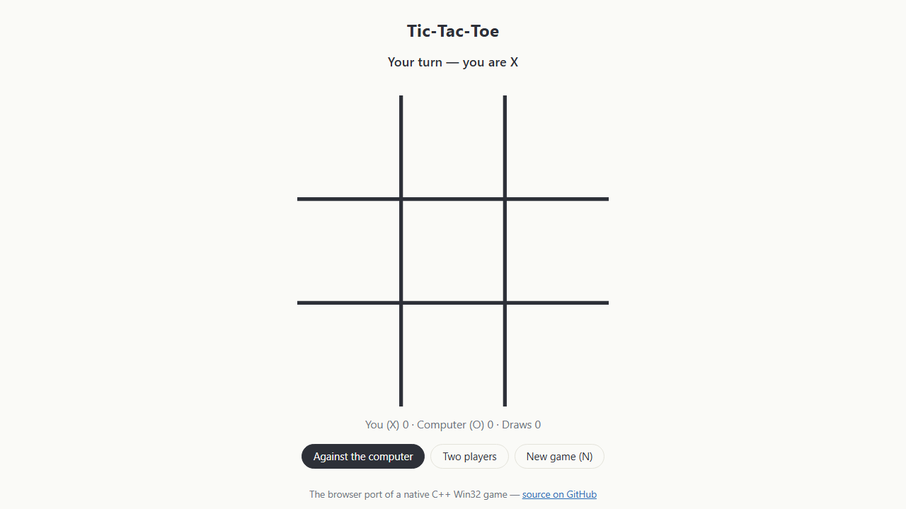 Tic-Tac-Toe (Win32 + Browser) screenshot